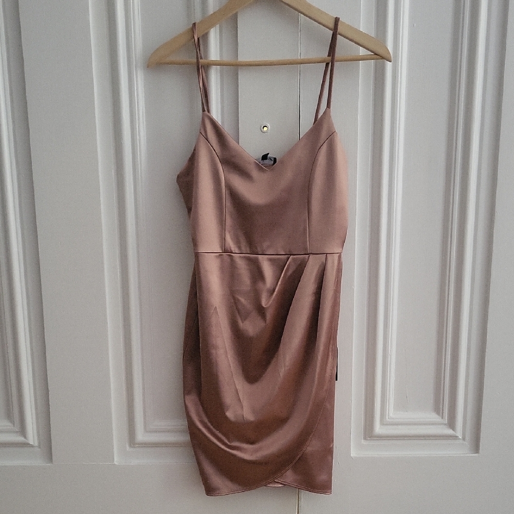 Lulu's Satin Mini Dress in Blush